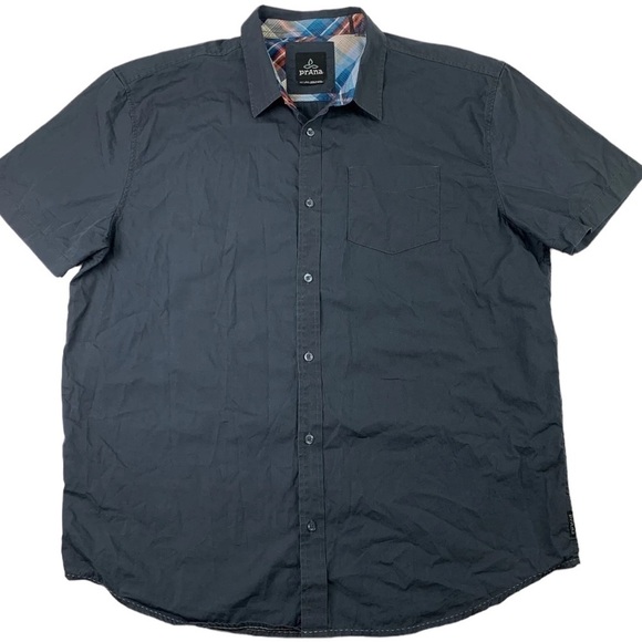 PRANA Broderick Short Sleeve Button Up Shirt Men's Med Organic Cotton Blue Ridge - Picture 8 of 11